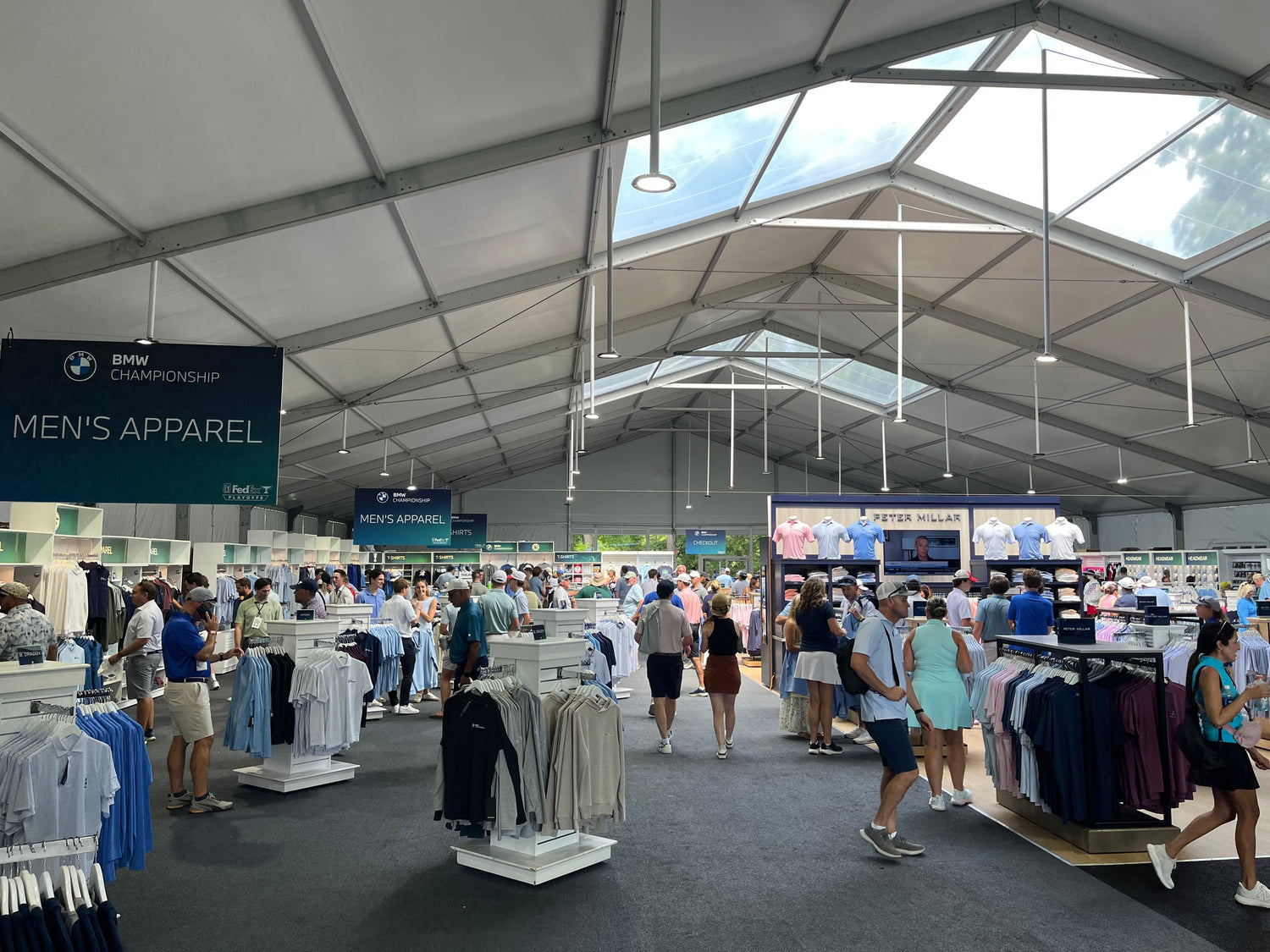 Fresh Blue scent diffusion at the 2026 BMW Championship merchandise tent at Bellerive Country Club